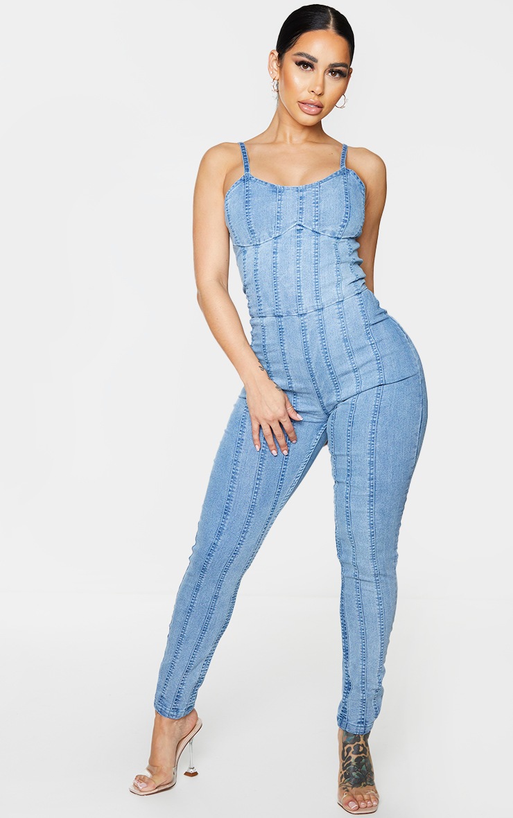 Shape Vintage Denim Seam Detail Underbust Jumpsuit