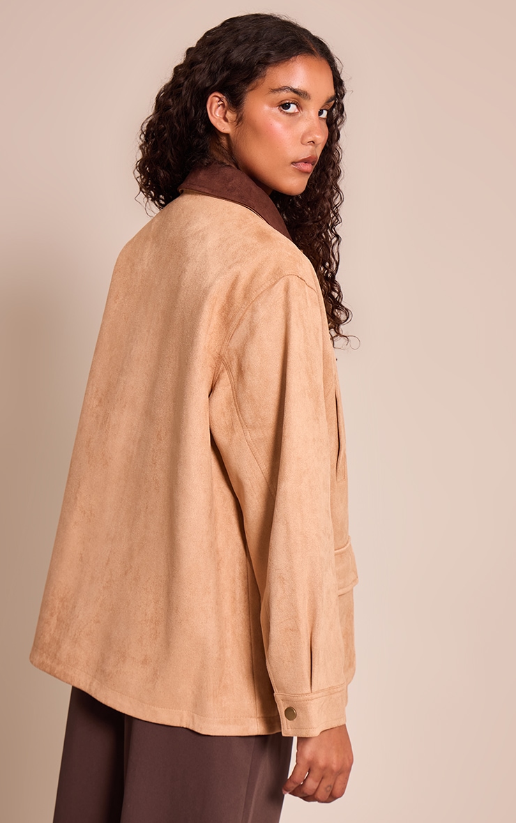 Veste camel à col contrastant et poches oversize image 2