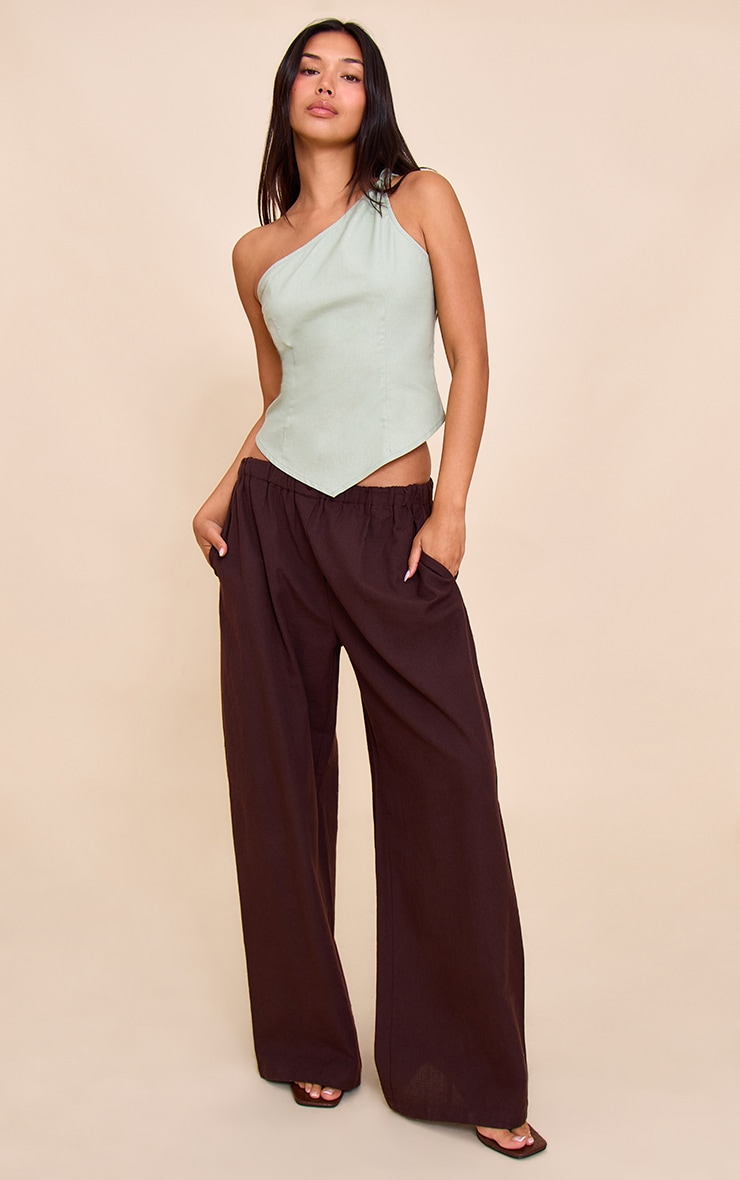 Sage Linen Look Neck Detail Long Top image 3