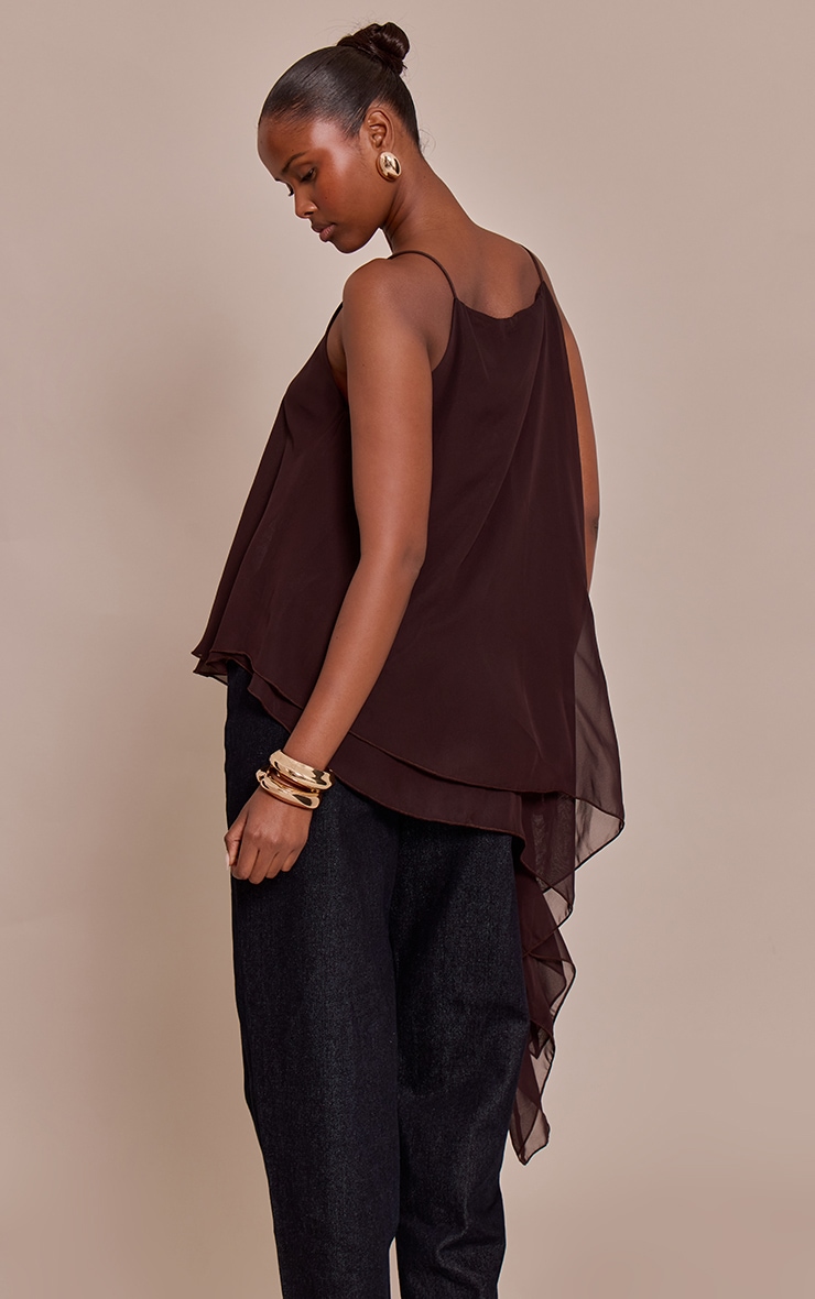 Chocolate Chiffon Strappy Asymmetric Longline Top image 2