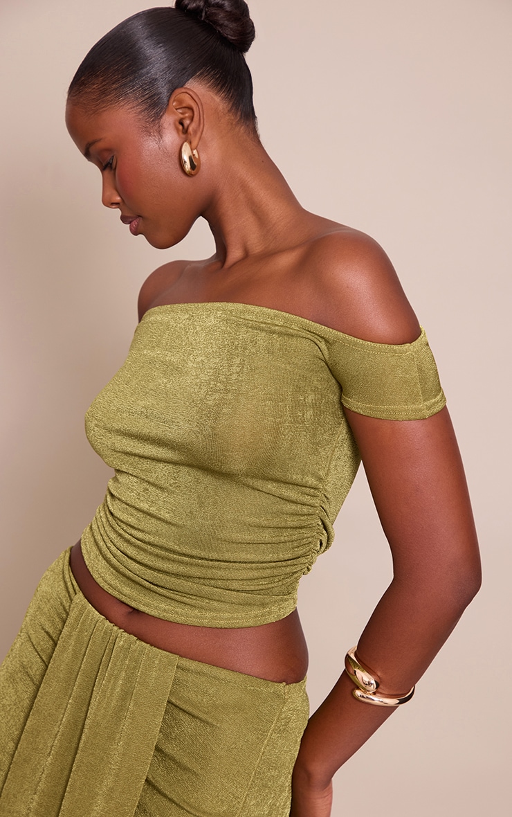 Olive Bardot Textured Top image 4