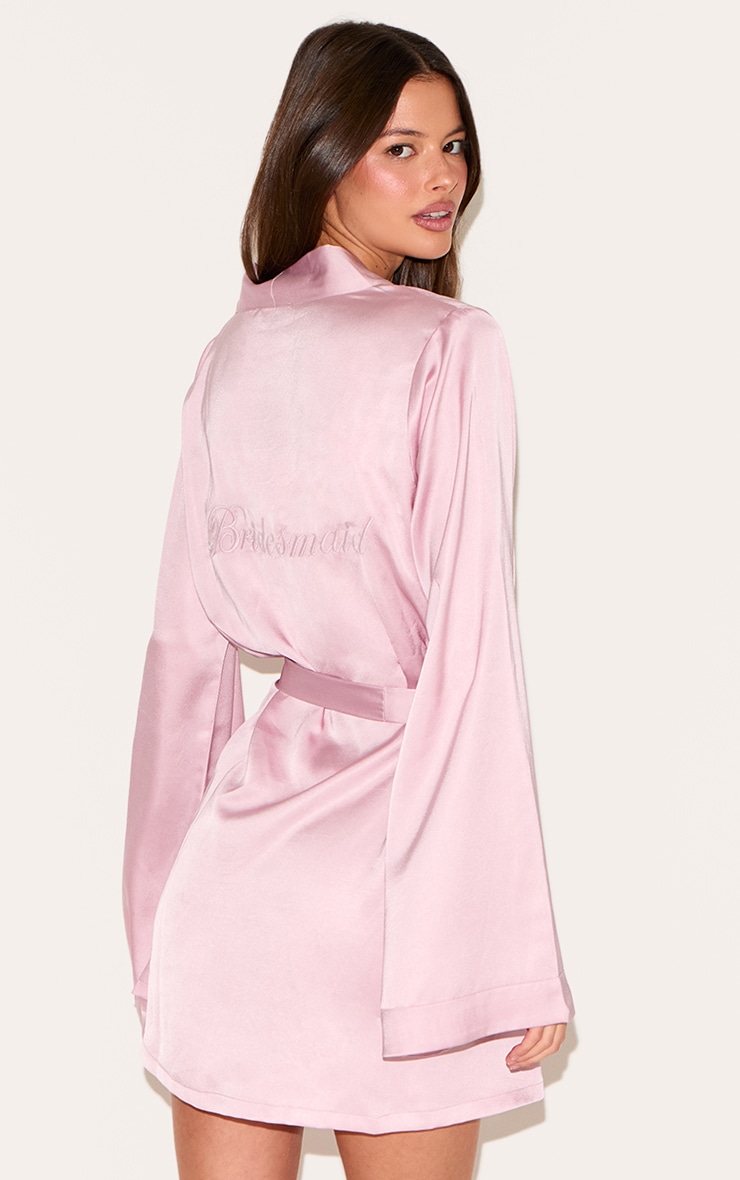 Dusty Pink Bridesmaid Satin Embroidered Robe image 1