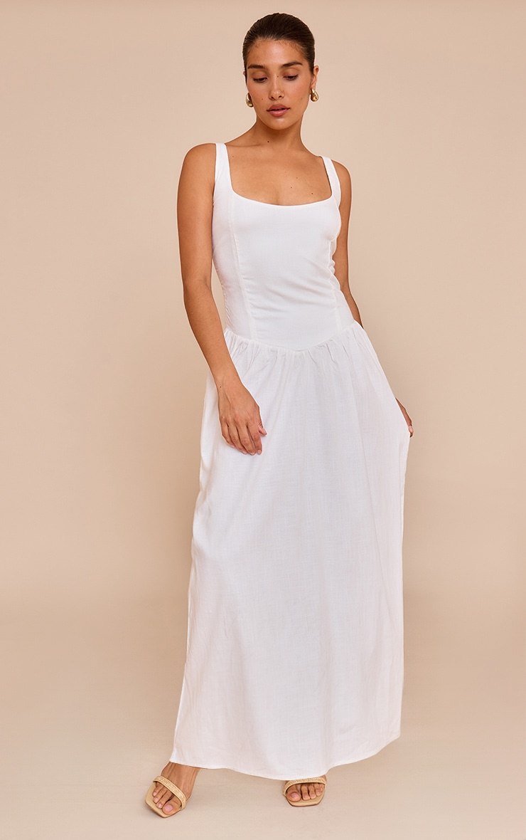 Petite Cream Strappy Gathered Waist Maxi Dress image 1
