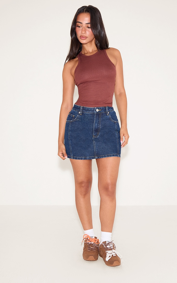 Petite Chocolate Soft Rib Racer Neck Vest Top image 3