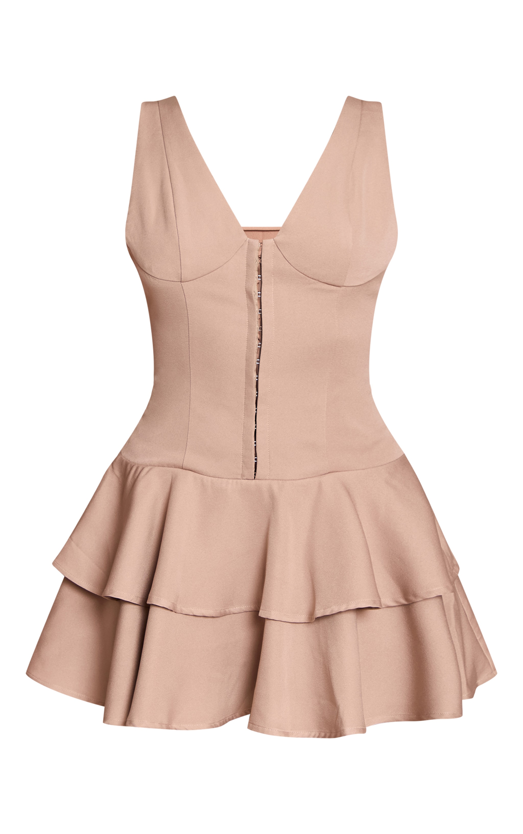 Mushroom Woven Corset Detail Tiered Mini Dress image 5
