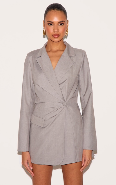 Pale Grey Tailored Woven Cinched Waist Long Sleeve Romper