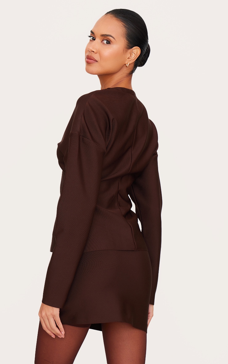 Chocolate Tailored Hook And Eye Cardigan image 2