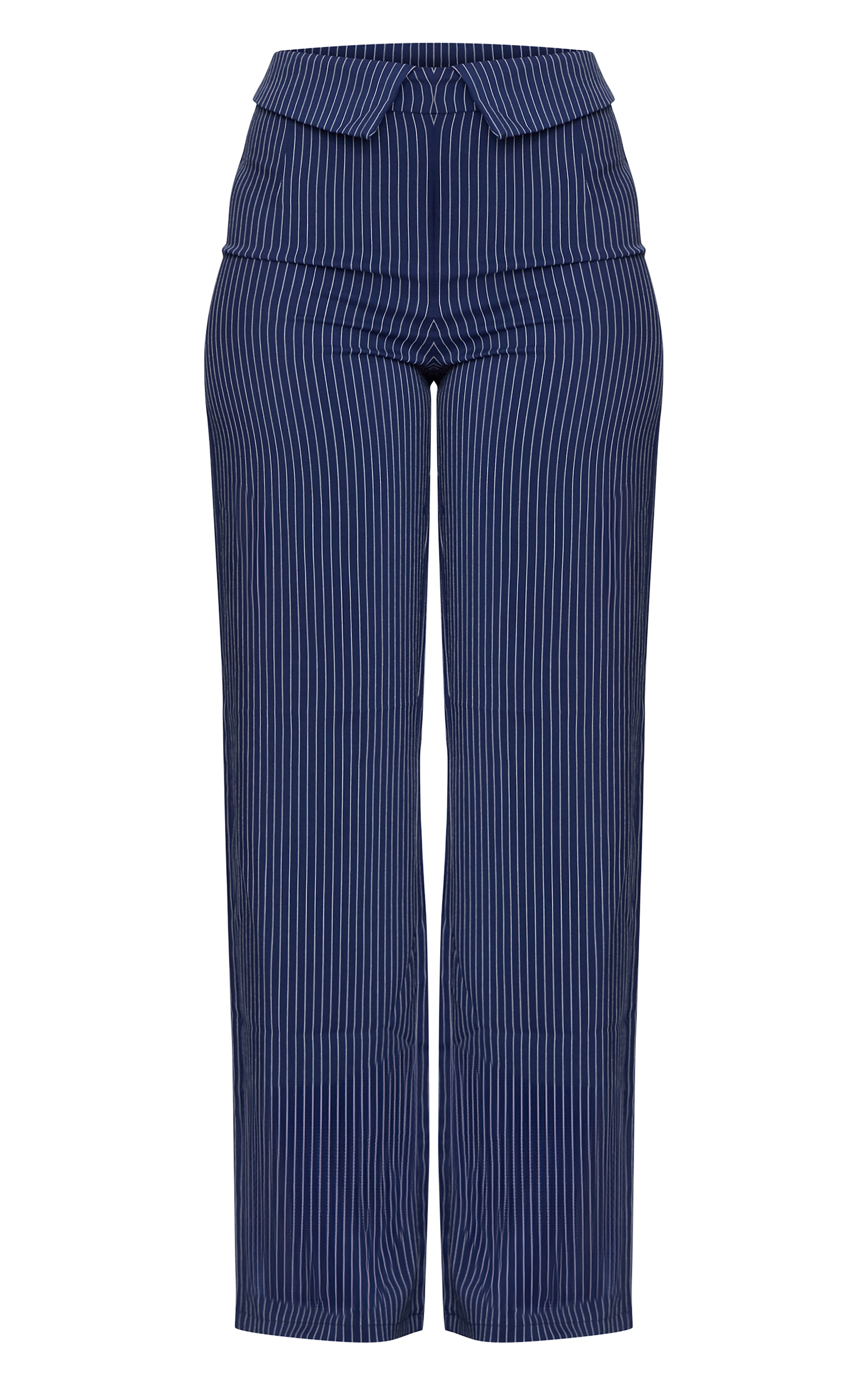 Tall Navy Fold Over Waistband Pinstripe Trousers Tall PLT UAE