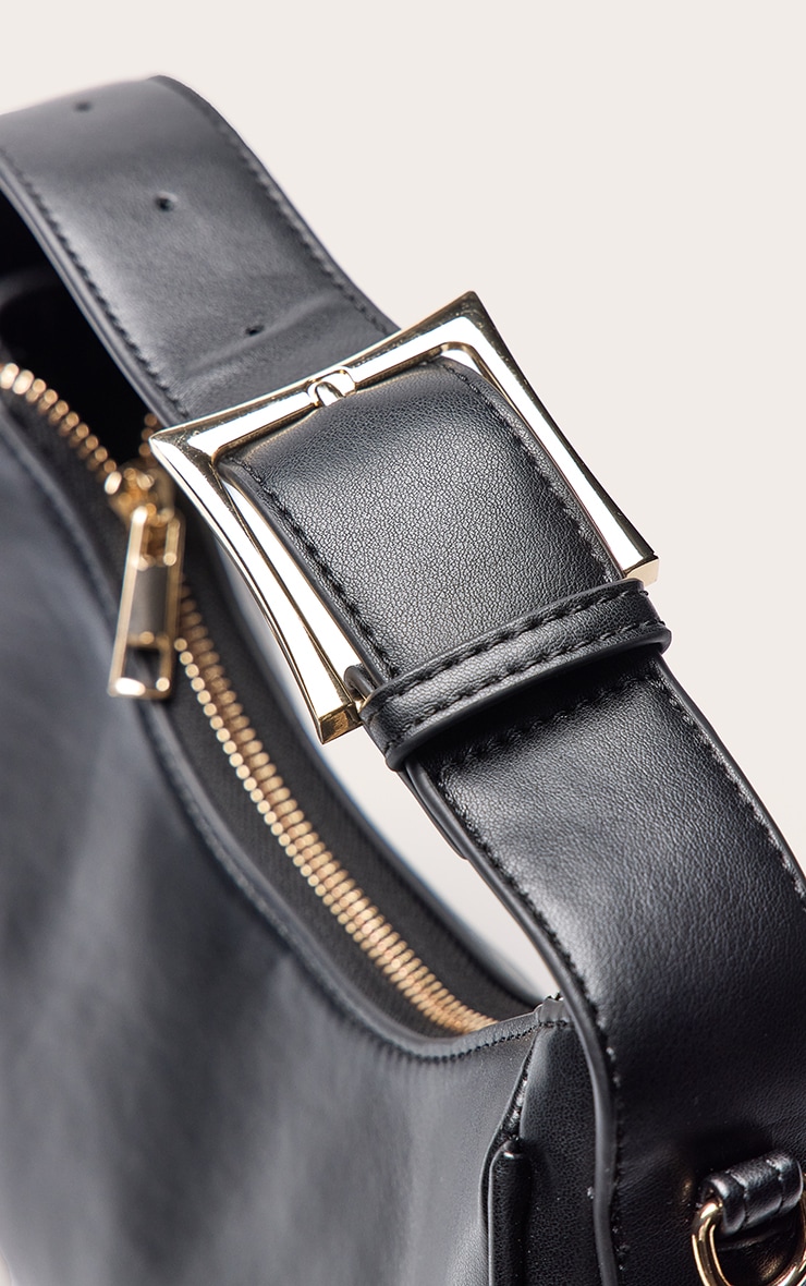 Black Buttery PU Crescent Shoulder Bag image 4
