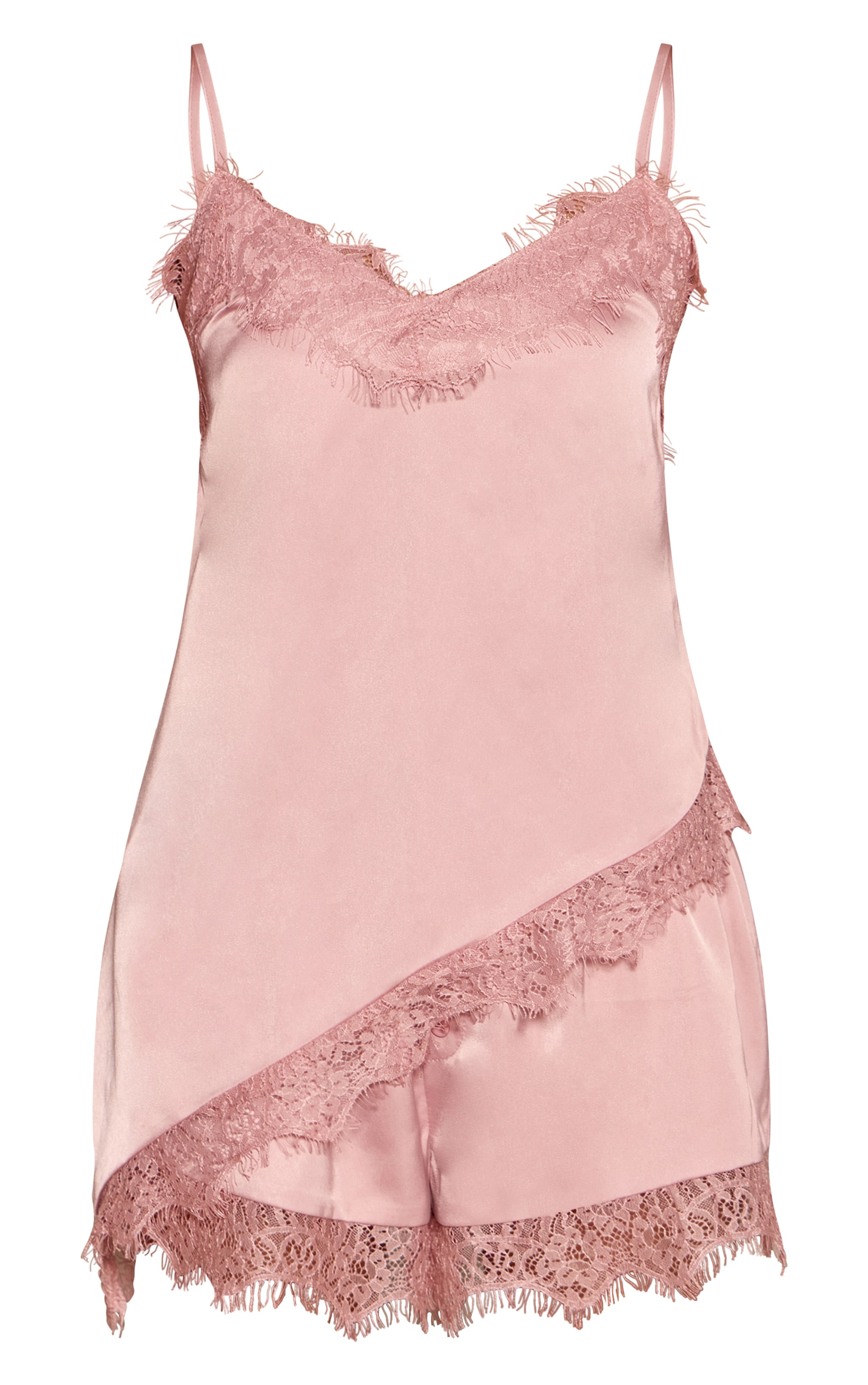 Baby Pink Lace Hem Satin & Boxer Short Pajama Set image 5