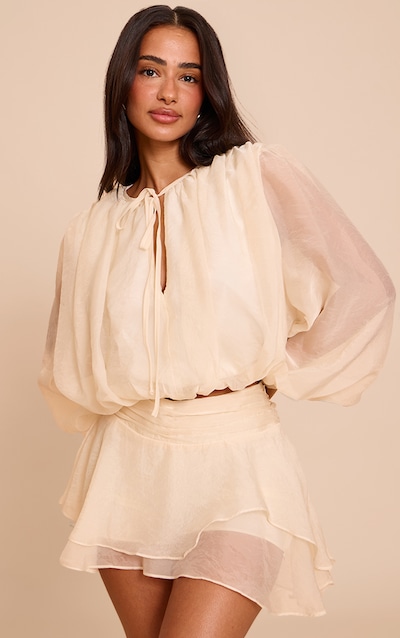 Petite Cream Floaty Organza Balloon Sleeve Long Top