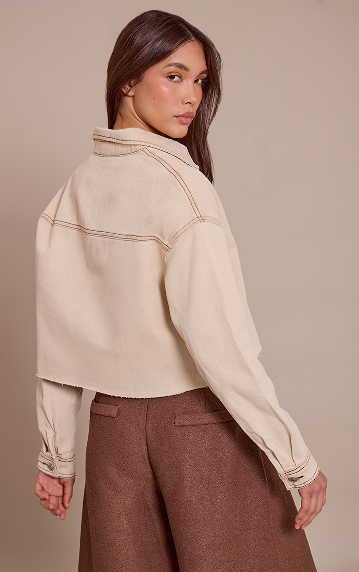 Washed Stone Raw Hem Cropped Denim Shirt image 2