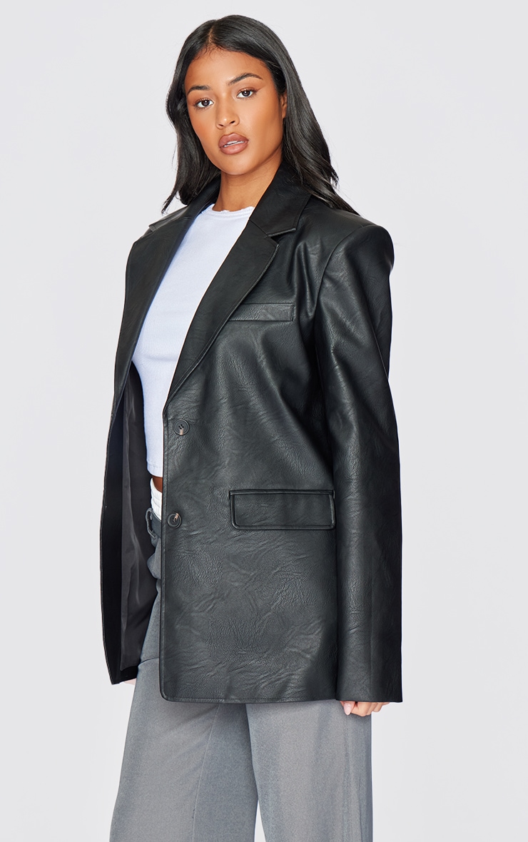 Tall Washed Black Textured Faux Leather Blazer image 4