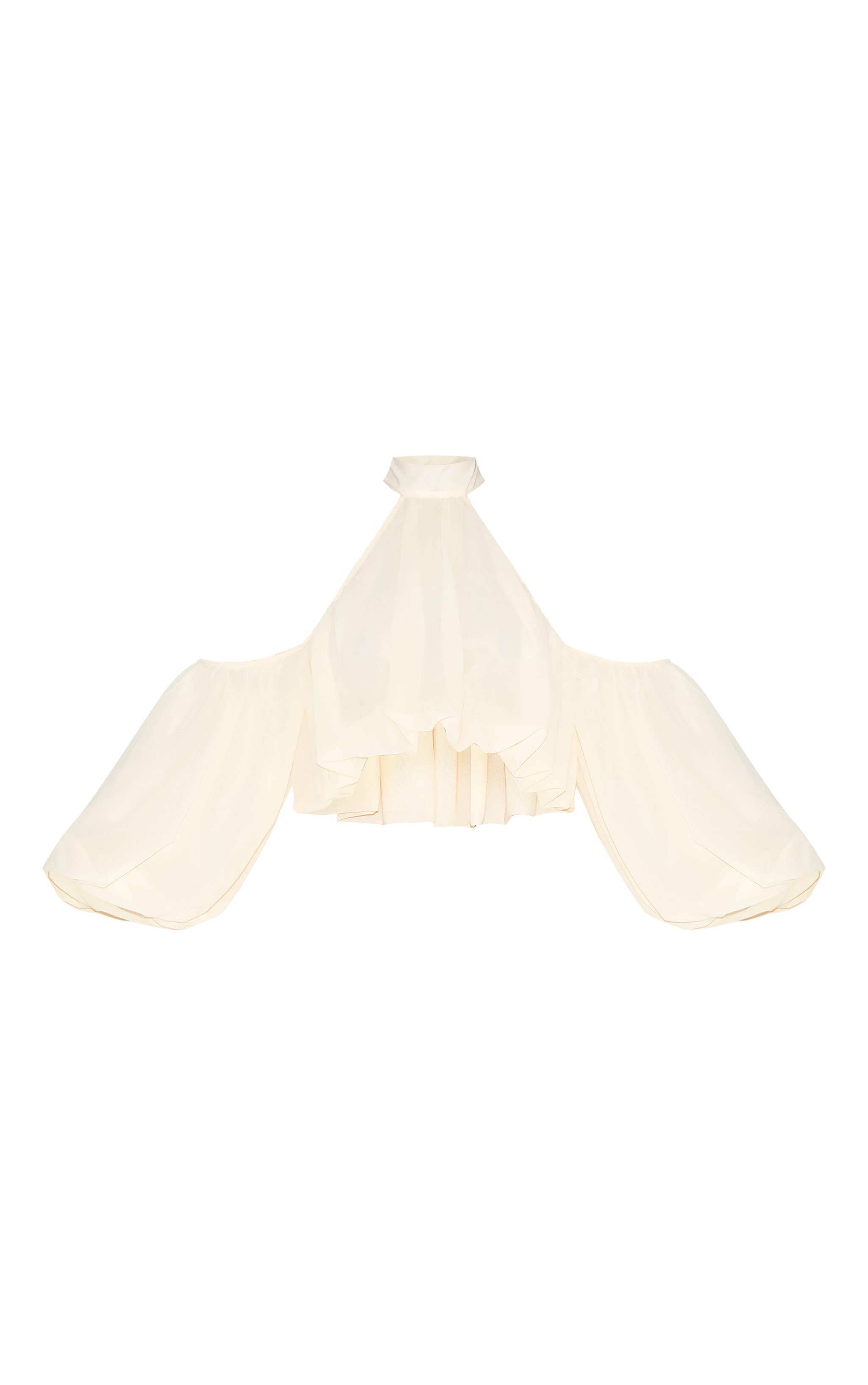 Shape Cream Chiffon High Neck Off Shoulder Blouse image 5