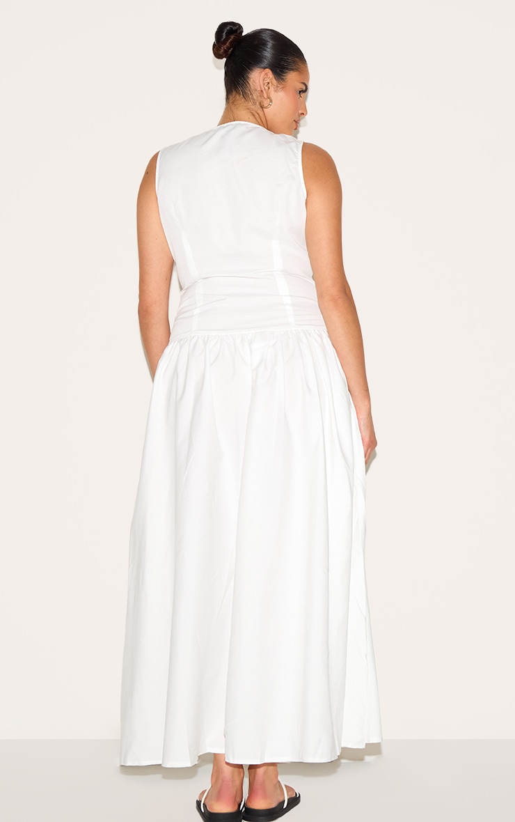Plus White Button Down Drop Waist Maxi Dress image 2