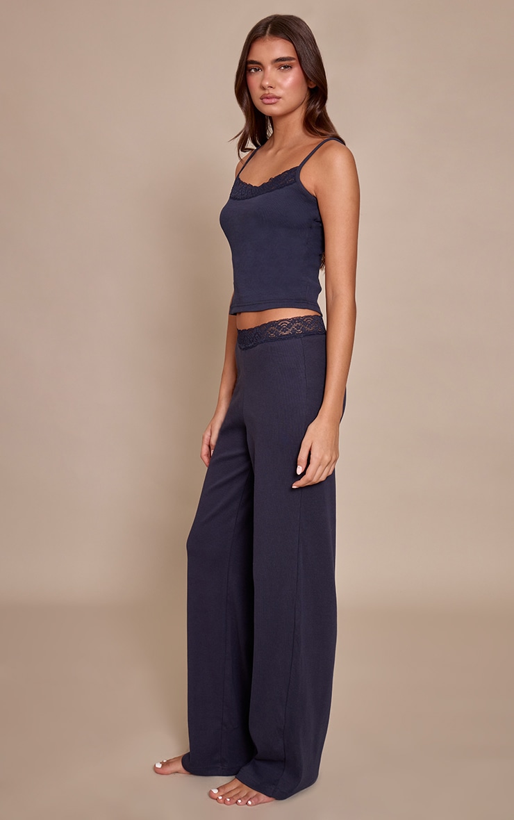 Navy Lace Trim Wide Leg Pant image 2