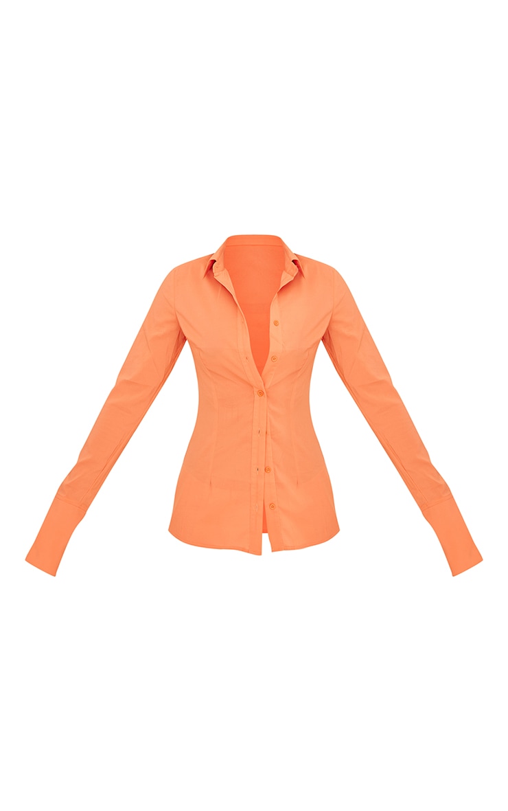Orange Chiffon Fitted Shirt image 5