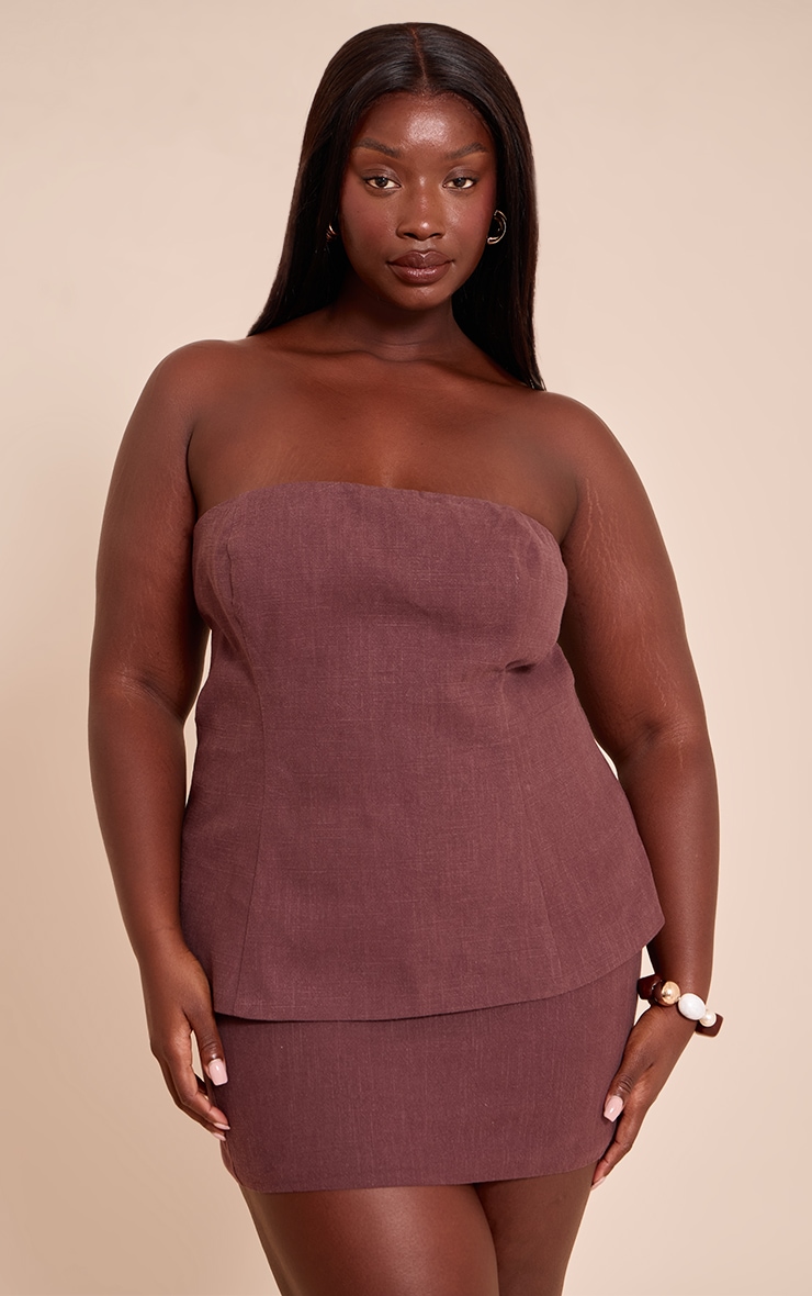Plus Deep Chocolate Premium Linen A Line Mini Skirt image 4
