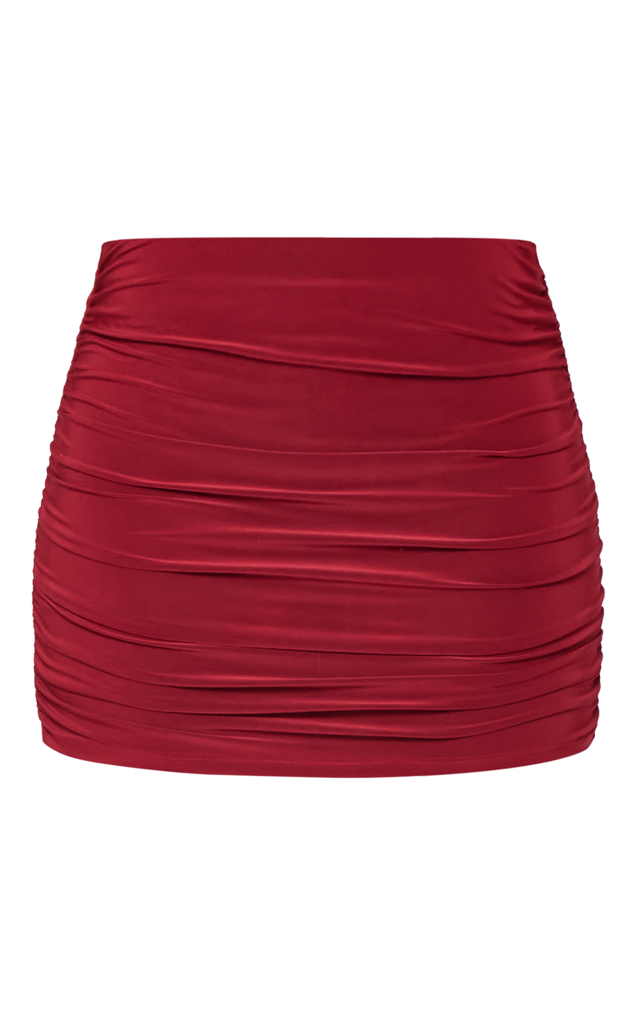 Burgundy Slinky Ruched Micro Mini Skirt image 5