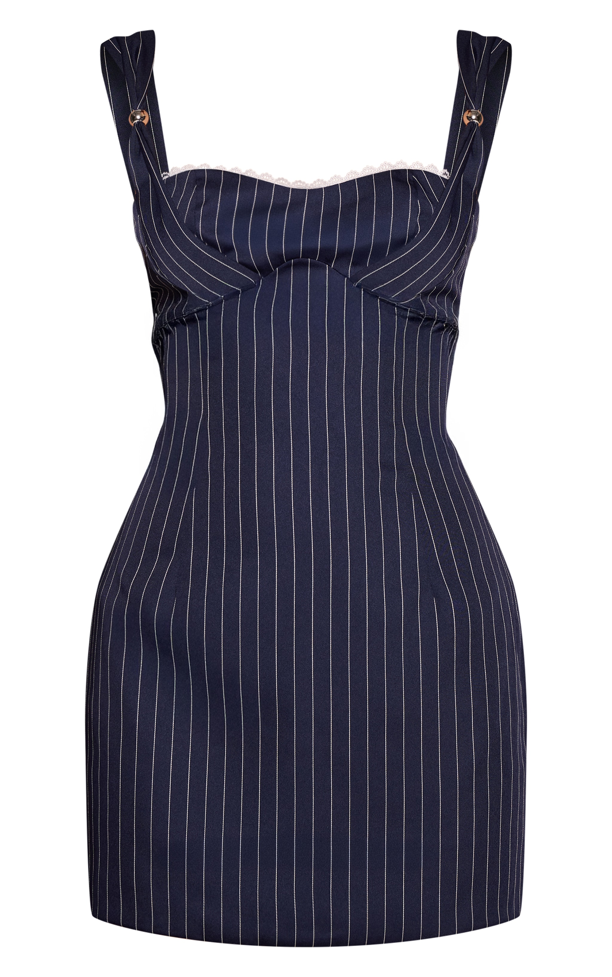 Navy Pinstripe Trim Detail Bodycon Dress image 5