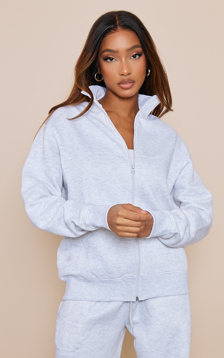 Ash Grey Seam Detail Zip Through Track Top image 3