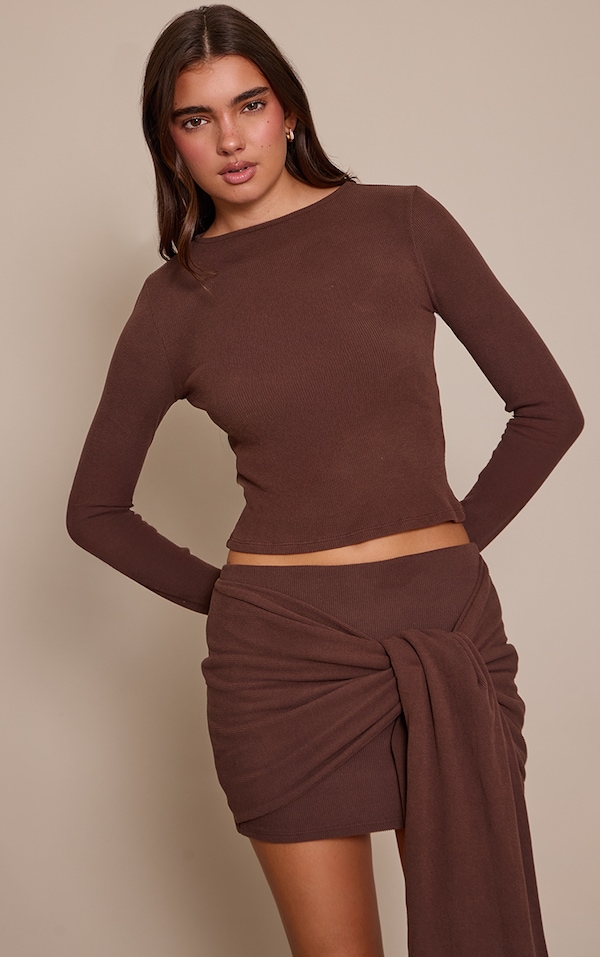 Brown Soft Brushed Long Sleeve Long Top