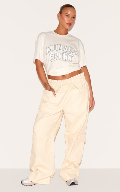 Plus Ecru Paper Bag Waist Wide Leg Cargo Jeans