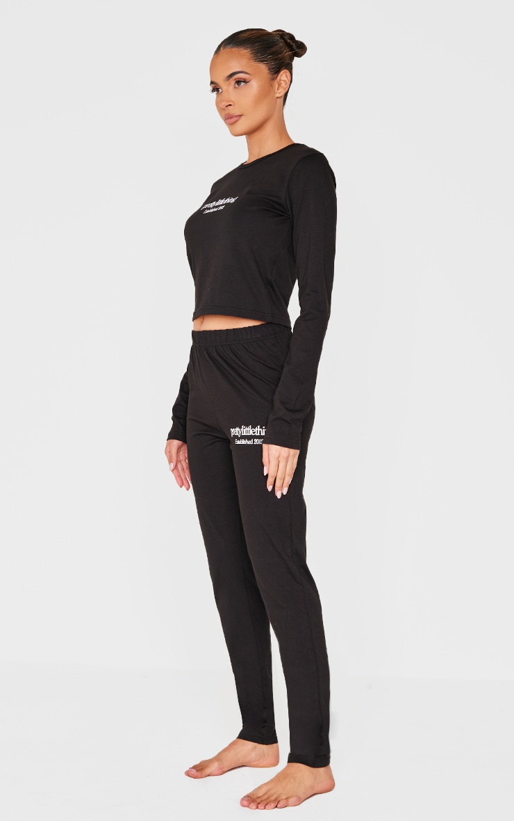 PRETTYLITTLETHING Black Long Sleeve Legging Pj Set image 3