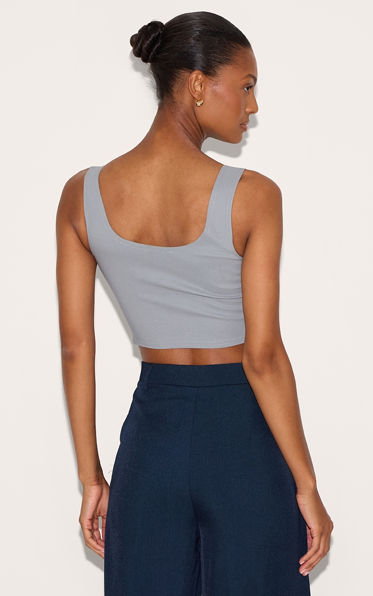 Top corset tissé stretch gris clair à col carré image 2