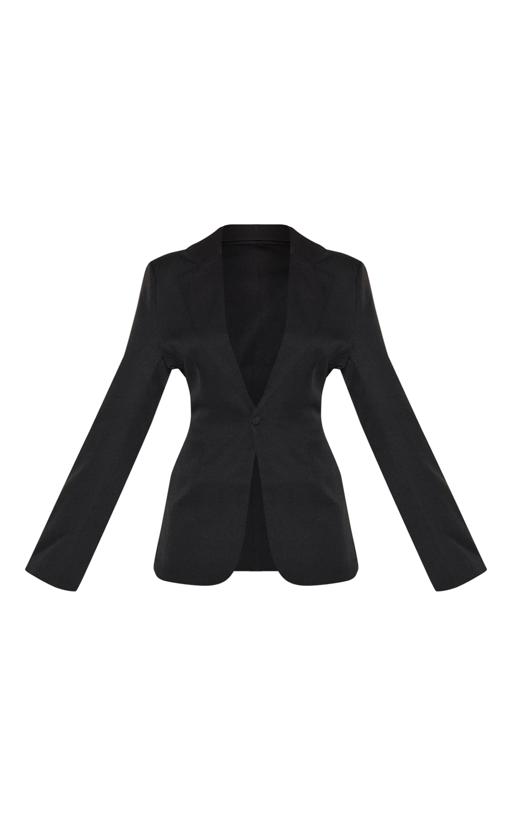 Black Woven Cinched Curve Hem Blazer image 5