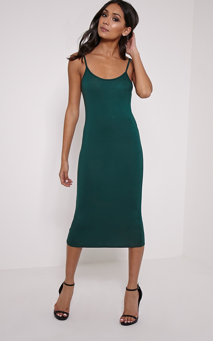 Basic Dark Green Midi Vest Dress Dresses PrettyLittleThing