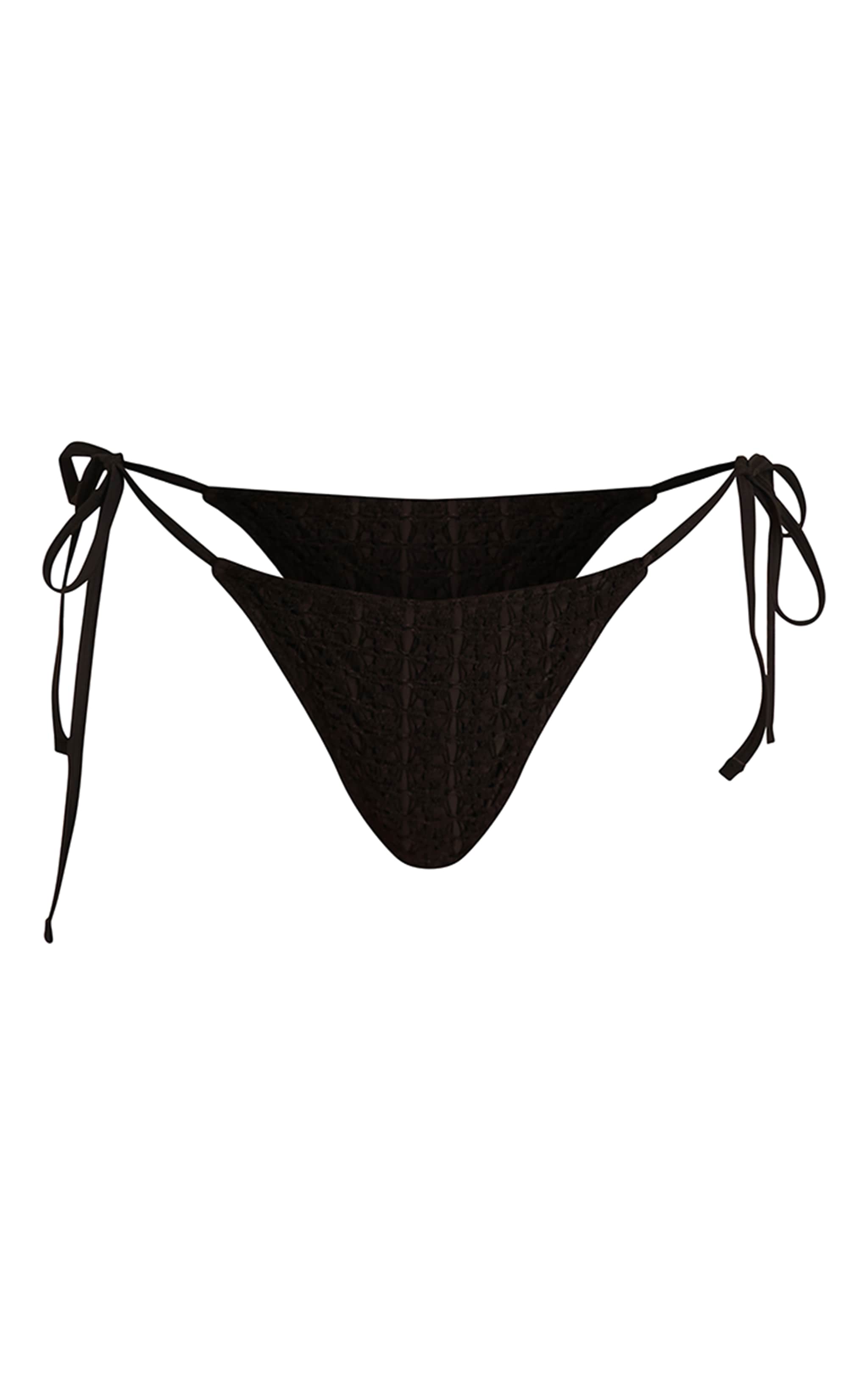 Black Crochet Overlay Tie Side Bikini Bottoms image 5