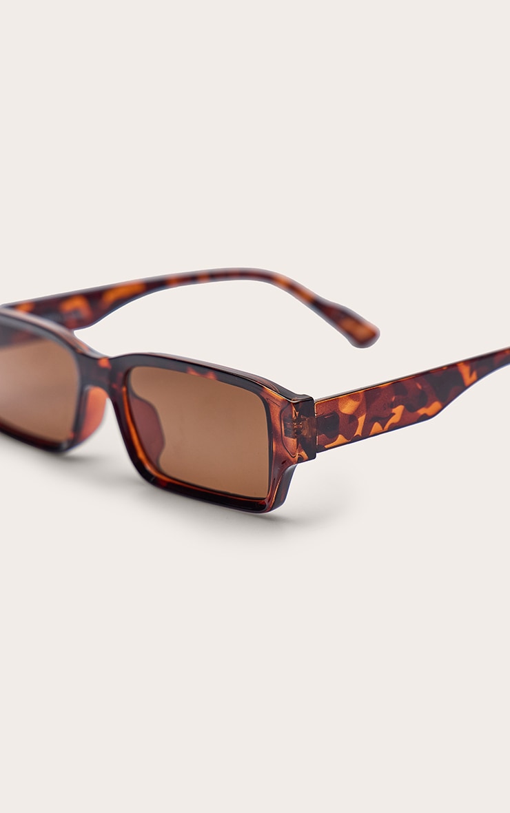 Tortoiseshell Rectangle Skinny Sunglasses image 4