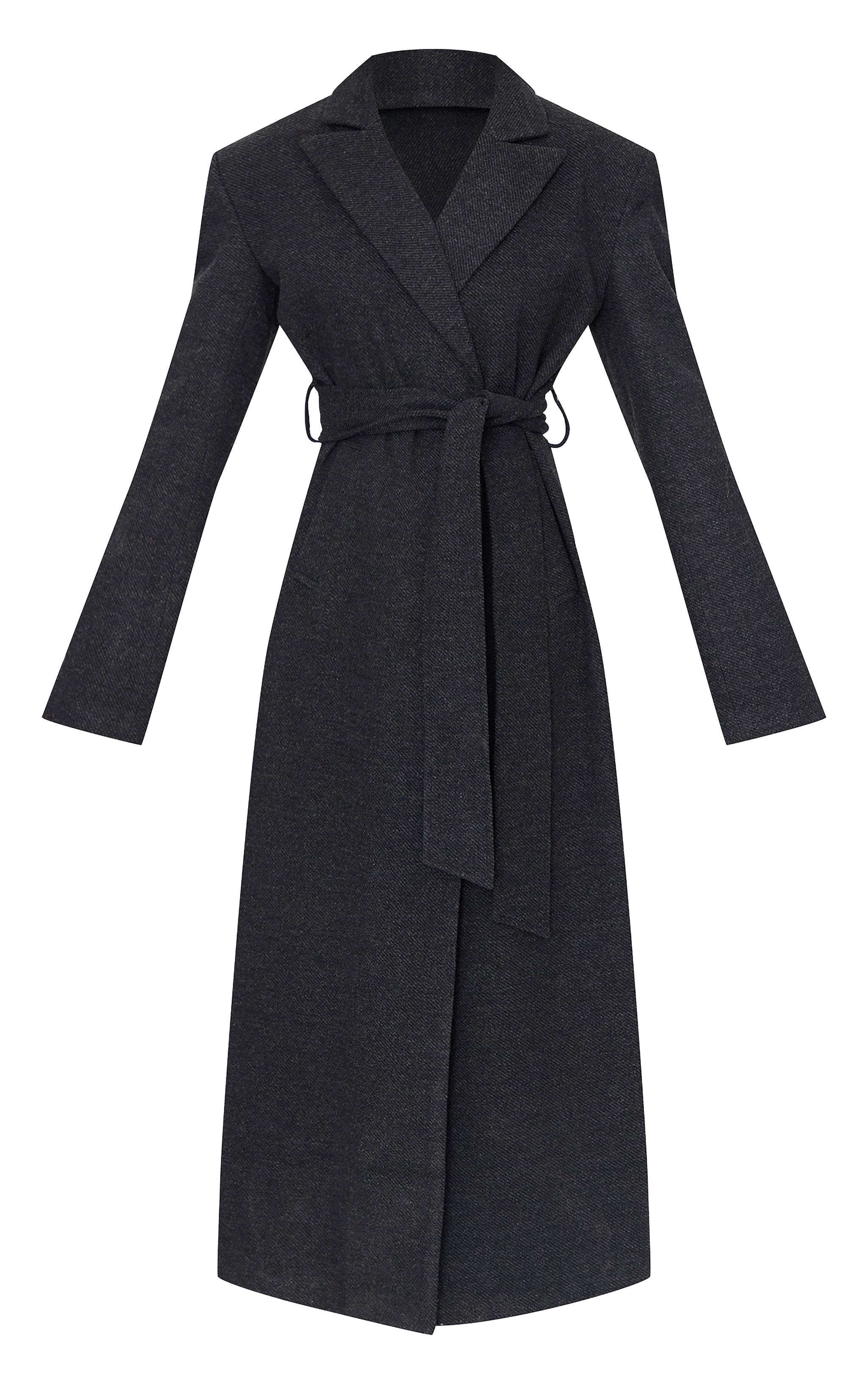 Tall Black Herringbone Self Tie Maxi Coat image 5