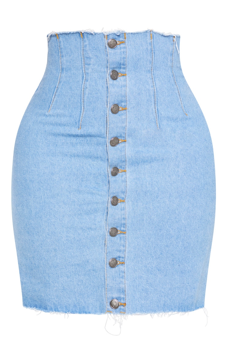 Shape Light Wash Button Front Seam Detail Denim Skirt image 3