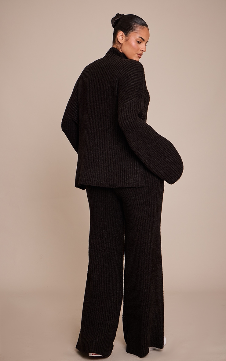 Plus Black Rib Boucle Knit Wide Leg Pants image 3