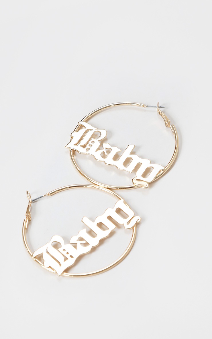 Gold Baby Font Hoop Earrings