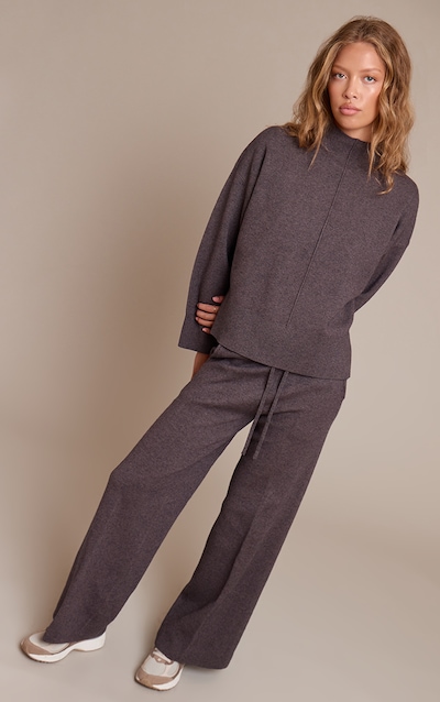 Charcoal Drawstring Wide Leg Knitted Pants
