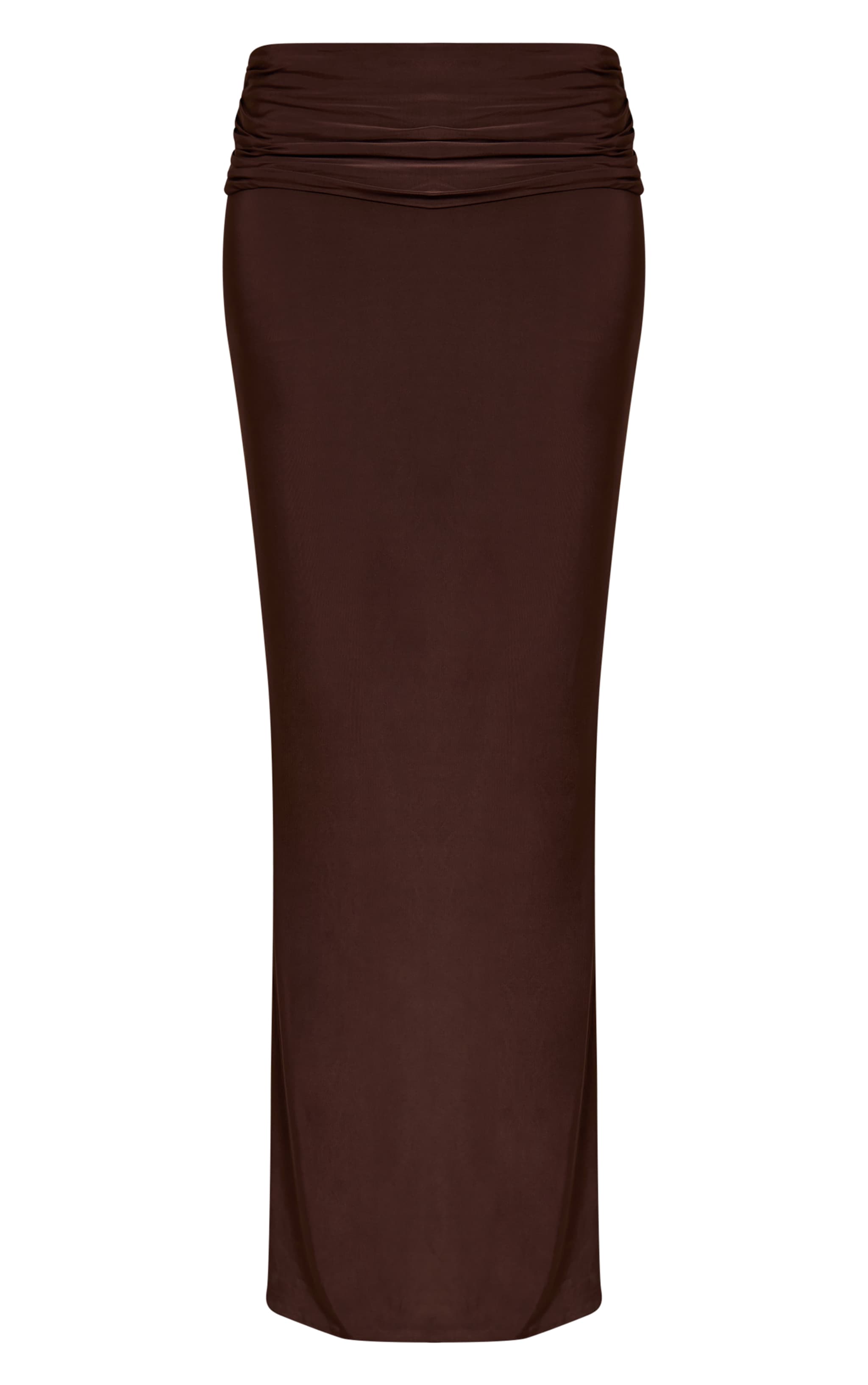 Chocolate Slinky Ruched Waist Maxi Skirt image 5