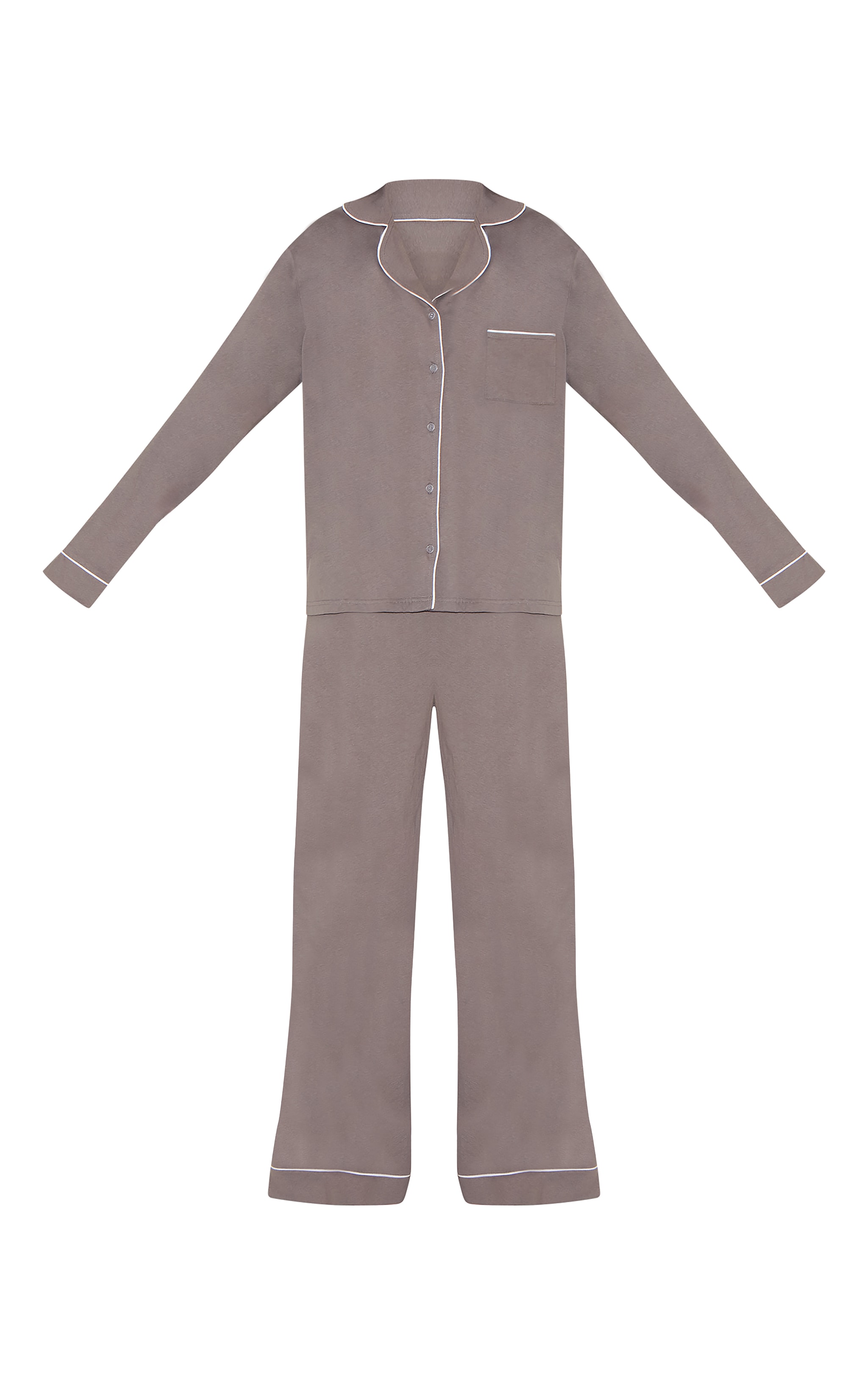 Charcoal Jersey Piping Long Pj Set image 5