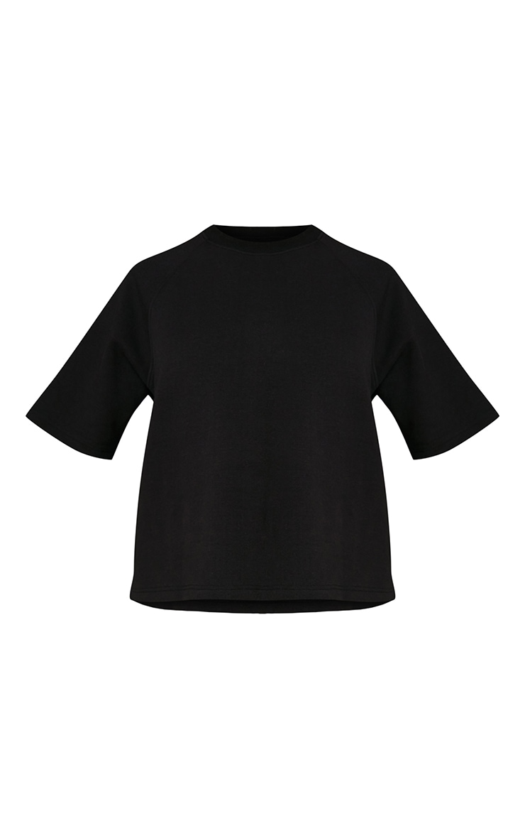 T-shirt tissé noir à épaules carrées et logo brodé image 6