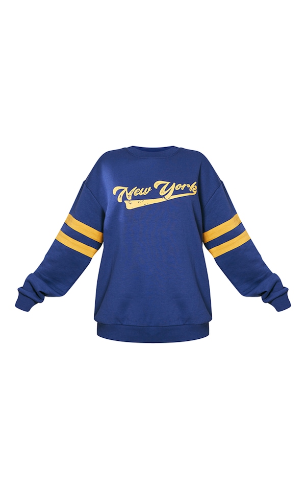 Plt Navy New York Varsity Print Sweatshirt PrettyLittleThing
