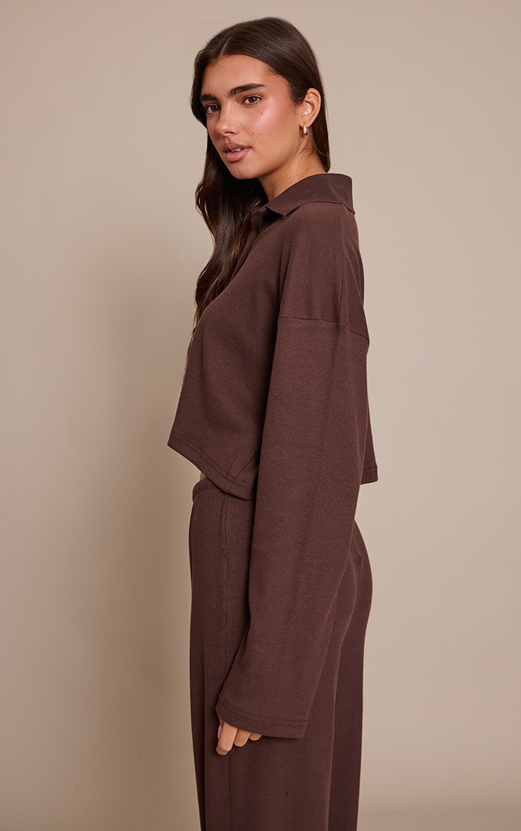 Chocolate Brown Brushed Rib Button Shirt image 2
