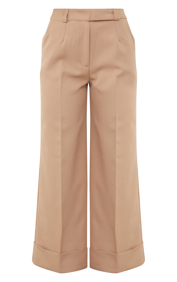 Camel Woven Turn Up Hem Wide Leg Pants image 5