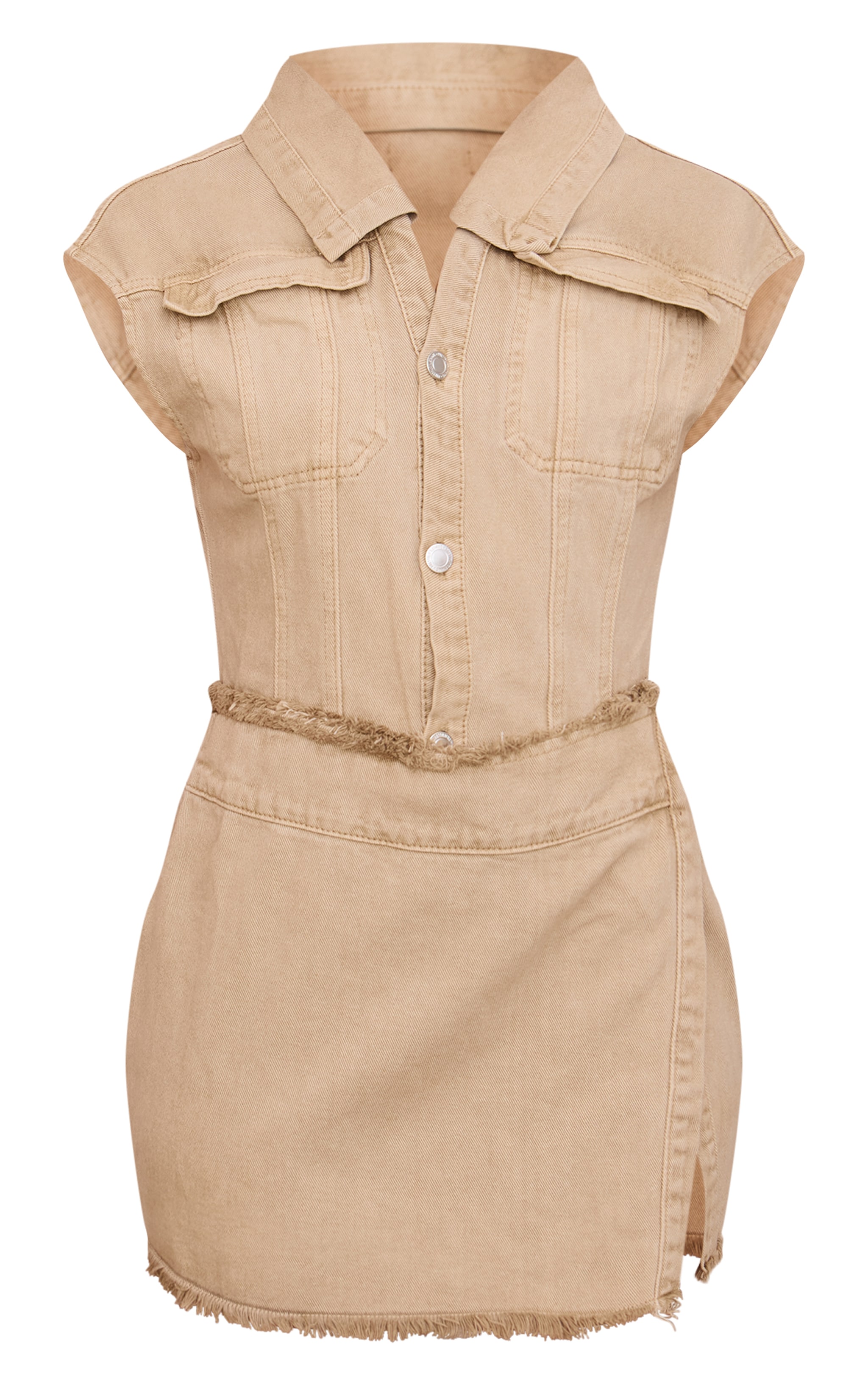 Petite Washed Stone Sleeveless Wrap Over Denim Mini Dress image 1