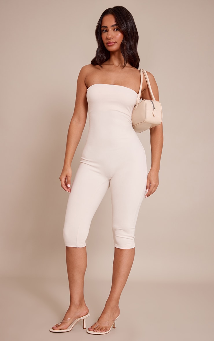 Petite Cream Contour Jersey Bandeau Capri Catsuit image 3