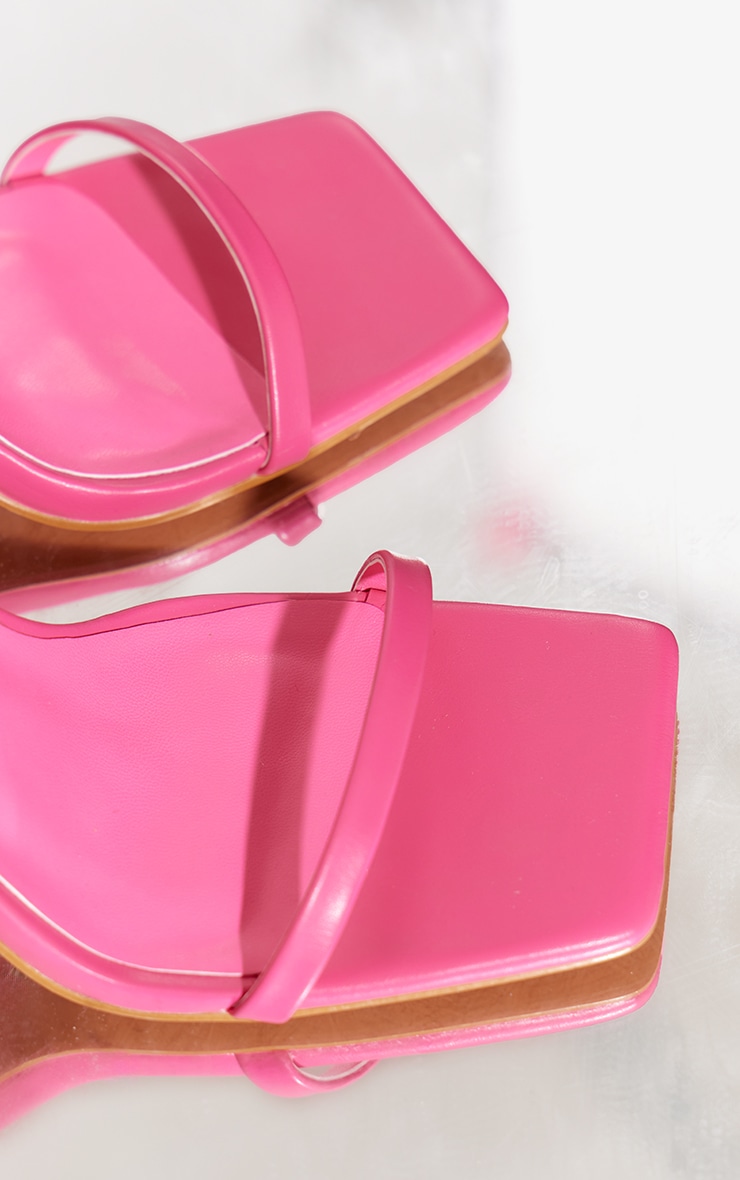 Pink PU Square Toe Lace Up Mid Heeled Sandals image 4