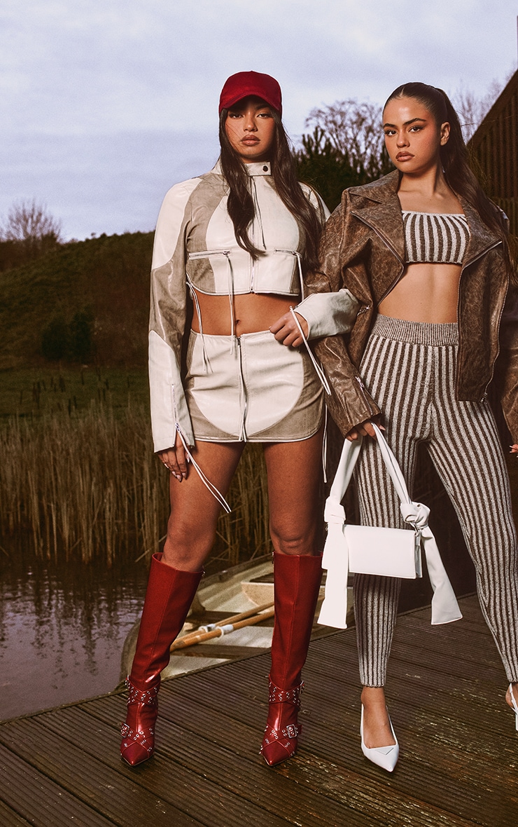 Cream Faux Leather Zip Detail Micro Mini Skirt image 4