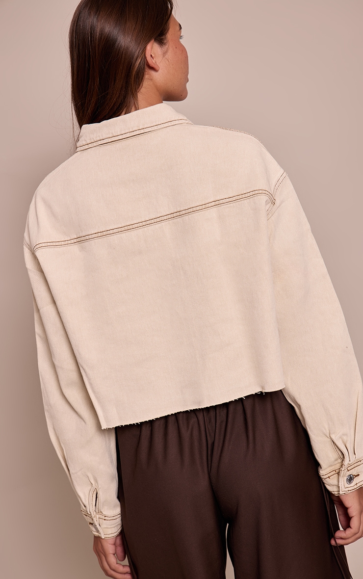 Washed Stone Raw Hem Cropped Denim Shirt image 2
