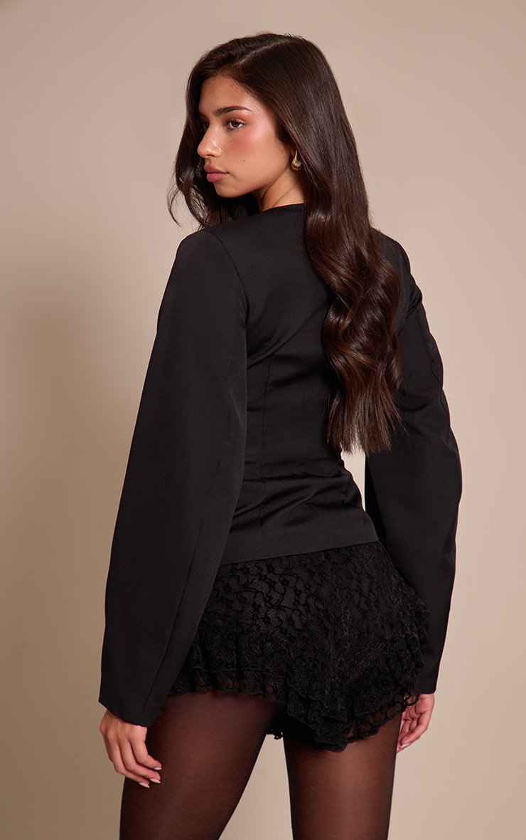 Black Velvet Embroidered Ruffle Hot Pants  image 3